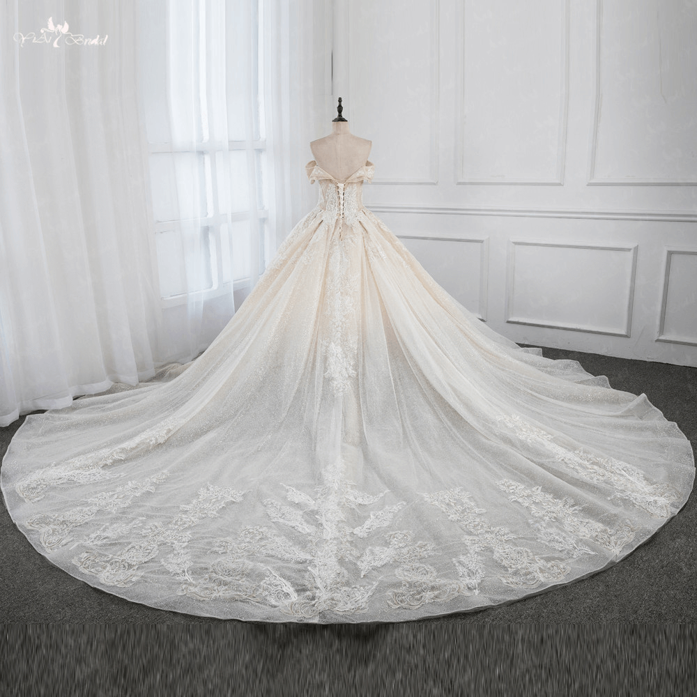 LZ253 Vestido De Noiva Yiai Real Pictures Glittering Wedding Dress Bridal Dresses Ivory Ball Gown Robe De Mariee 4