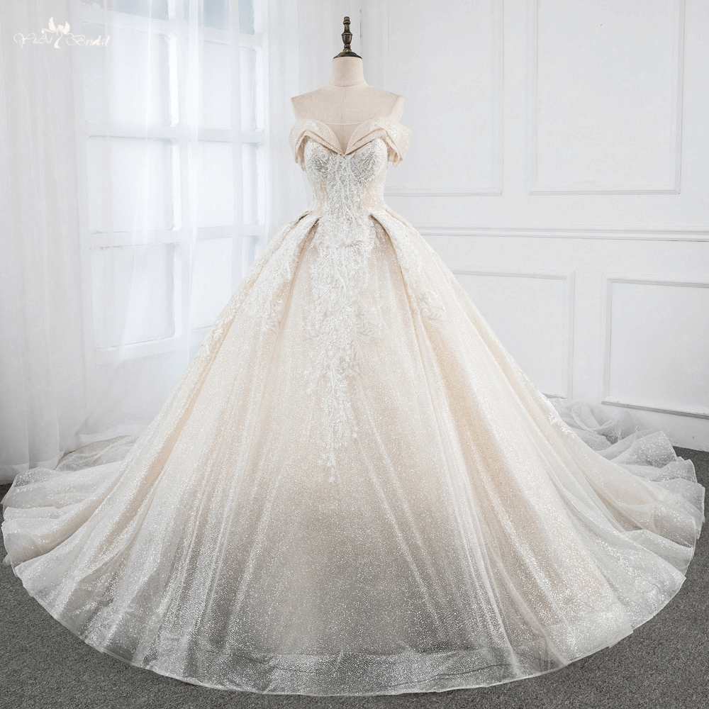 LZ253 Vestido De Noiva Yiai Real Pictures Glittering Wedding Dress Bridal Dresses Ivory Ball Gown Robe De Mariee 3