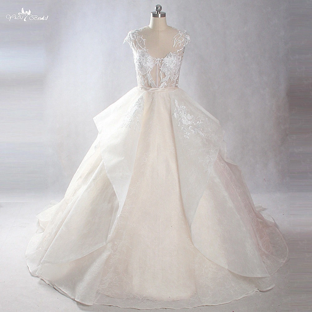 LZ228 Luxury Vintage Lace Wedding Dresses Backless Ball Gowns Real Job Pictures Vestido De Noiva 1