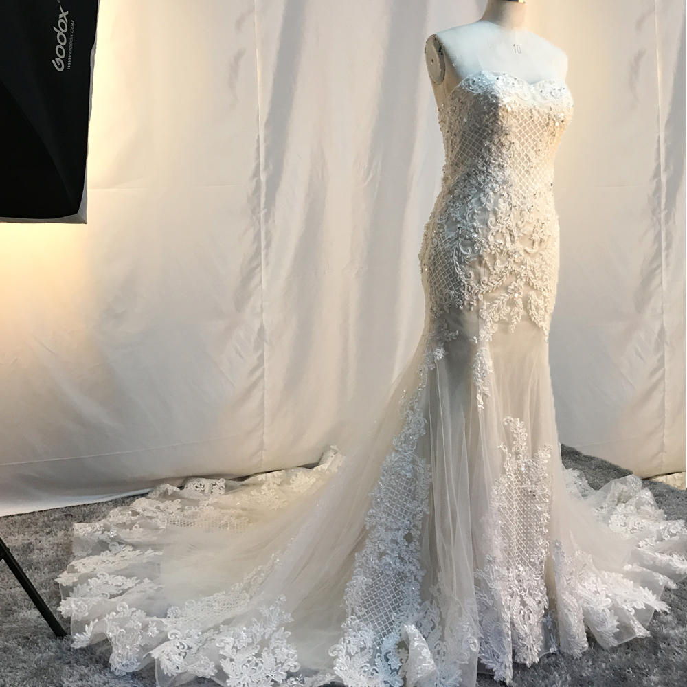 Customized Real Photos Sleeveless Mermaid Wedding Dress Bridal Wedding Gowns Lace manufacturers From China 9