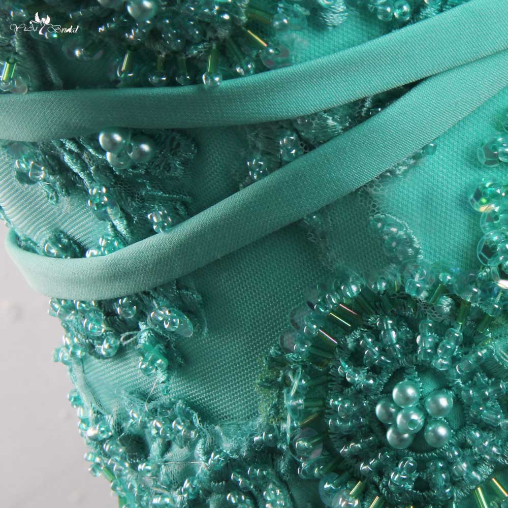 Best Turquoise Lace Evening Dress Backless Mermaid Prom High Slit Dresses Factory Price - Yiaibridal 2