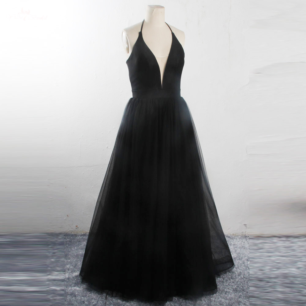 Black Backless Tulle Floor Length Prom Gown Long Formal Homecoming Graduation Dresses Vestidos De Gala 2