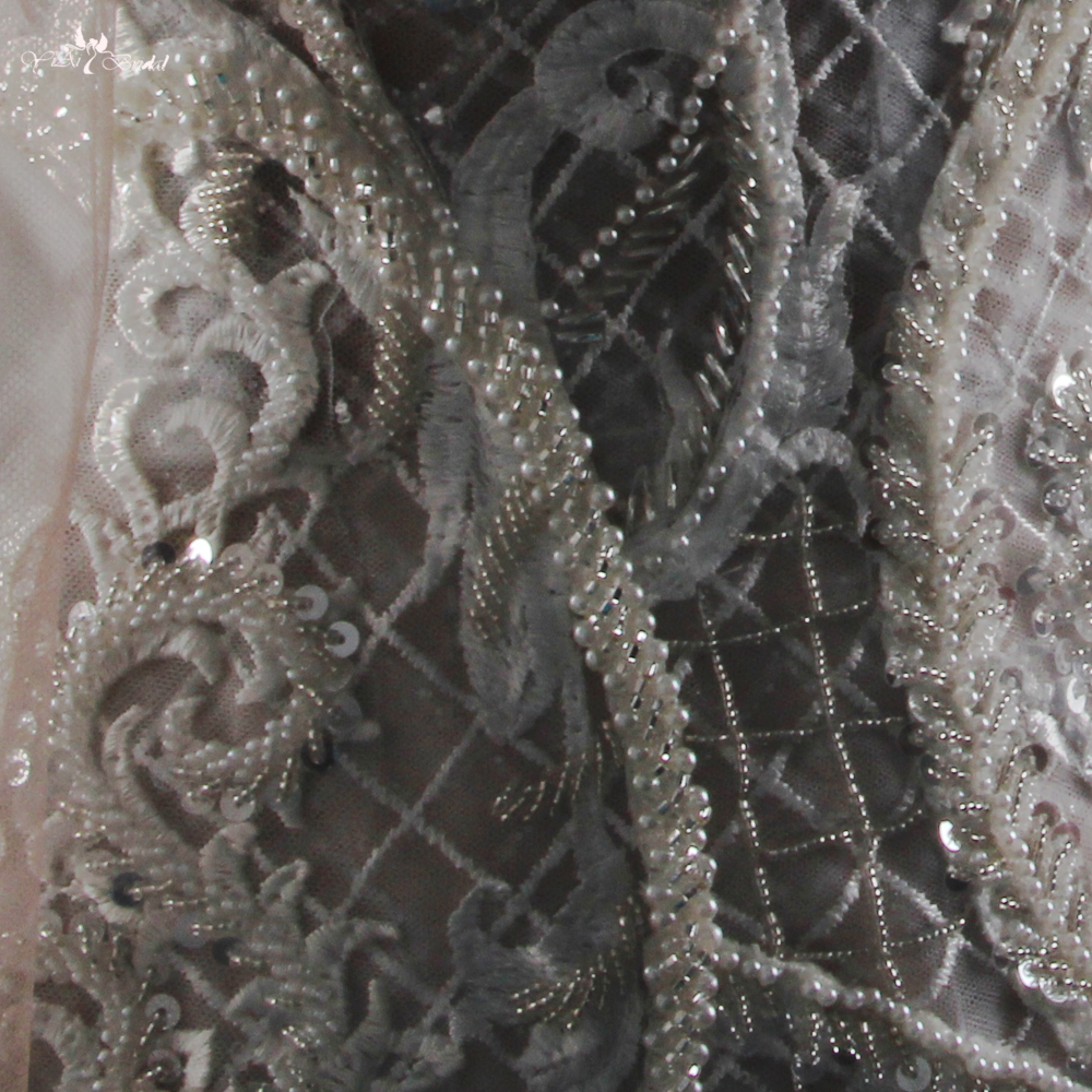 Luxusní těžké krajkové šaty Suknia Slubna Vysoký výstřih Dlouhé rukávy Iluze Záda Svatební šaty Mořská panna 9