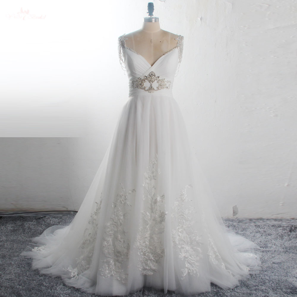 Real Pictures Customer Show Destination Outdoor Wedding Dress Empire Waist Beaded Tassel Spaghetti Strap Robe De Marie 8