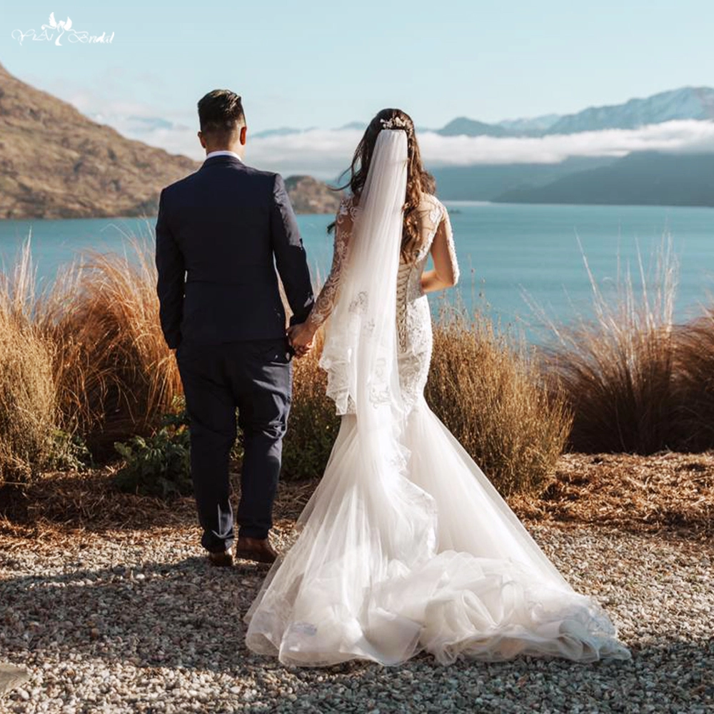 Real Pictures Yiaibridal Elegant Bridal Dress Illusion Back Sirena Manga Larga Vestido De Novia Con Encaje 1