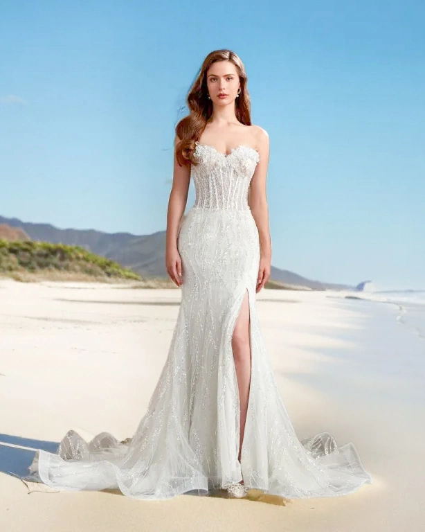 Bodycon Sweetheart Bones Corset Beach Wedding Gown With Slit 1