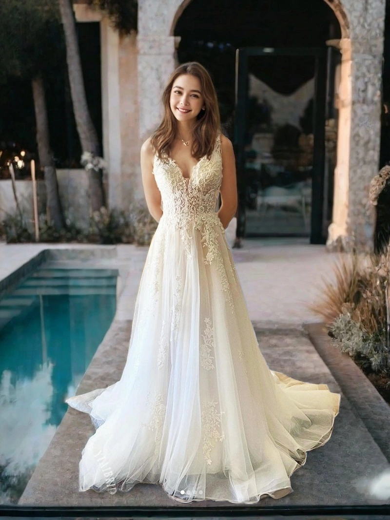 V Neckling A Line Wedding Dress For Pregnant Women 1