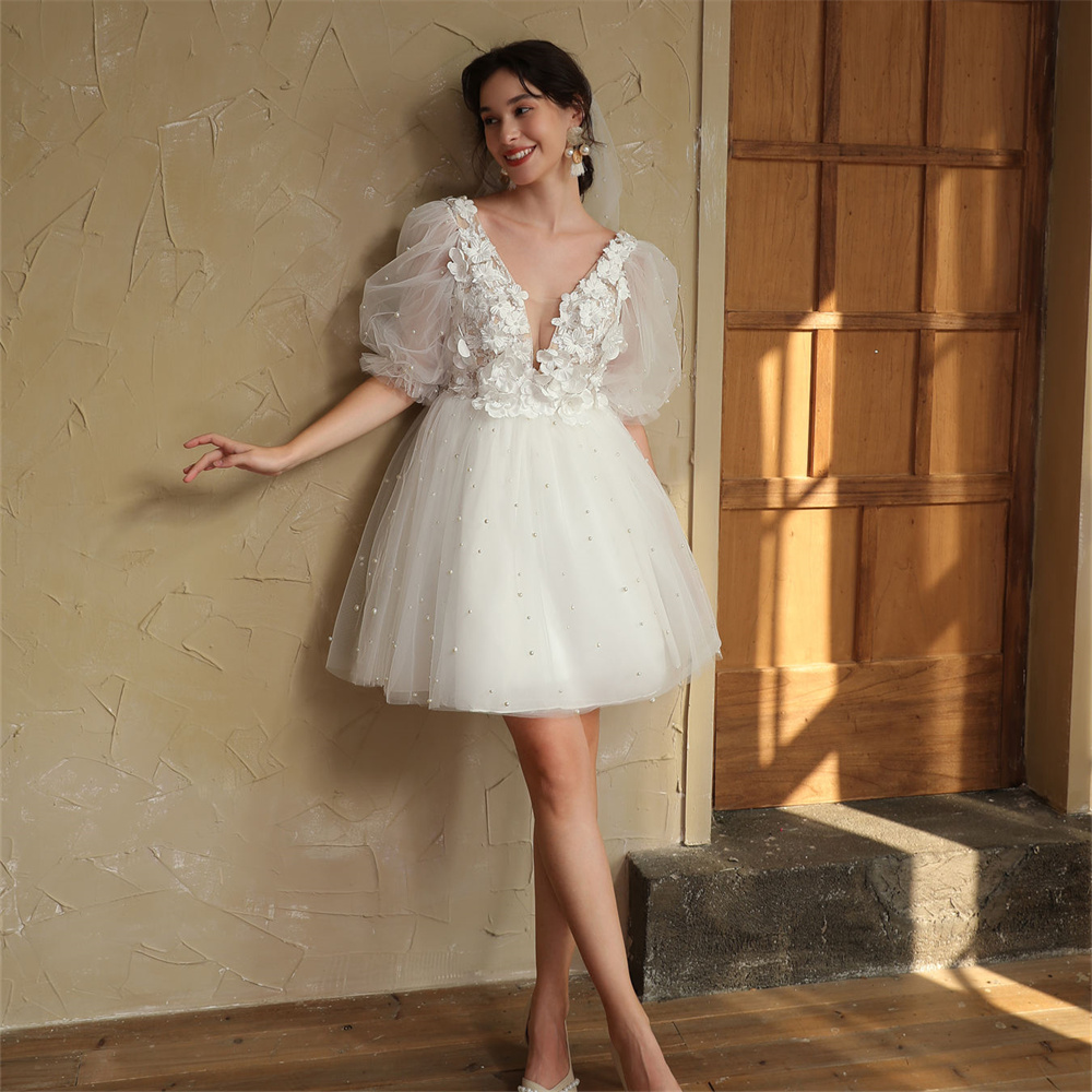 Women's Pearls Short Wedding Dresses - Yiaibridal