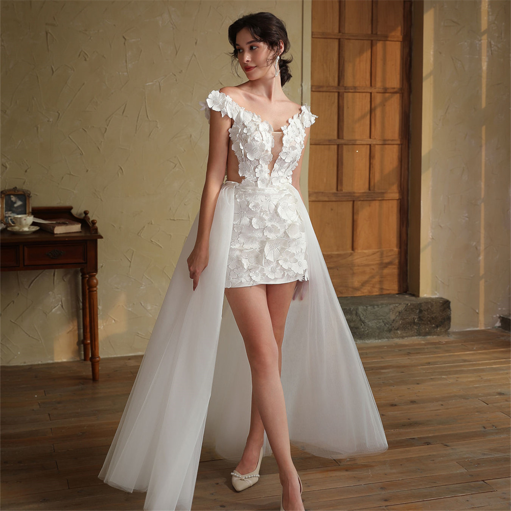 Elegant Two Pieces Floral Wedding Dresses with Detachable Skirt