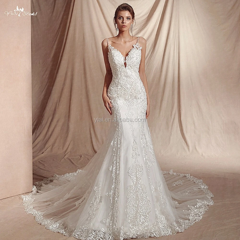 Wedding Dress Lace Mermaid Bridal Gowns Long Train 1