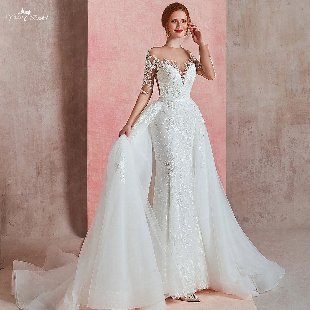2 In 1 Detachable Train Mermaid Wedding Gowns 1