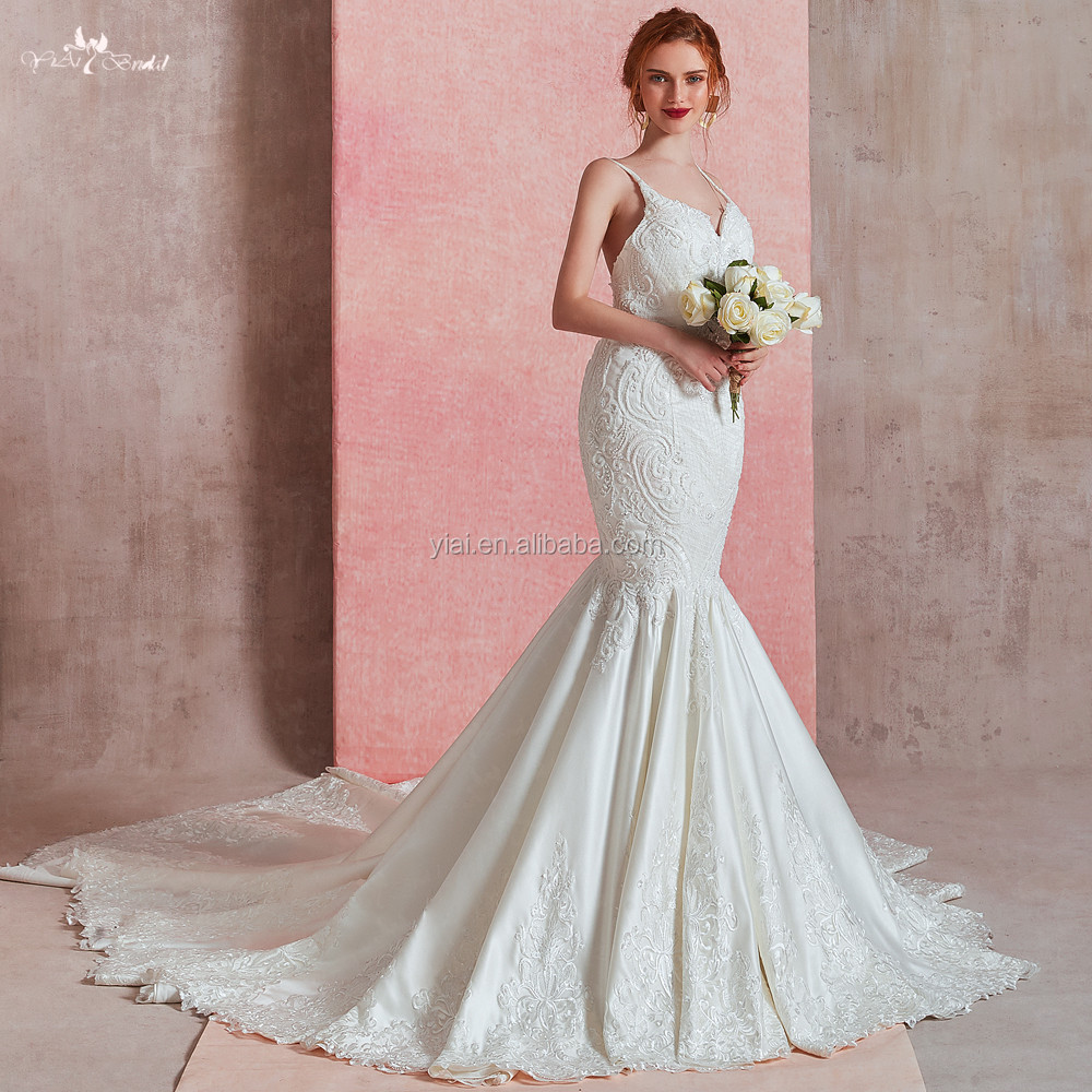 Lace Satin Mermaid Wedding Dress - Yiaibridal