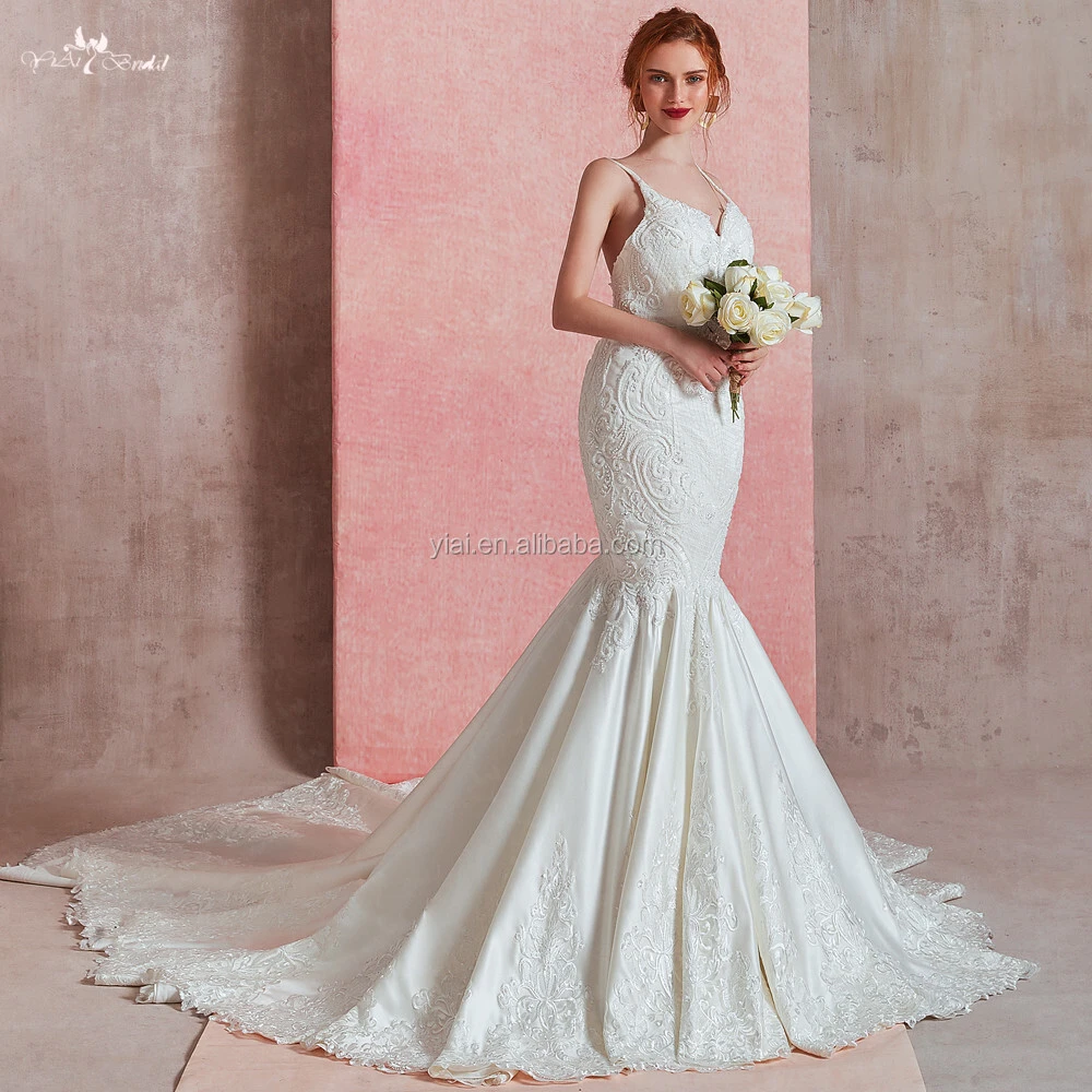Lace Satin Mermaid Wedding Dress - Yiaibridal