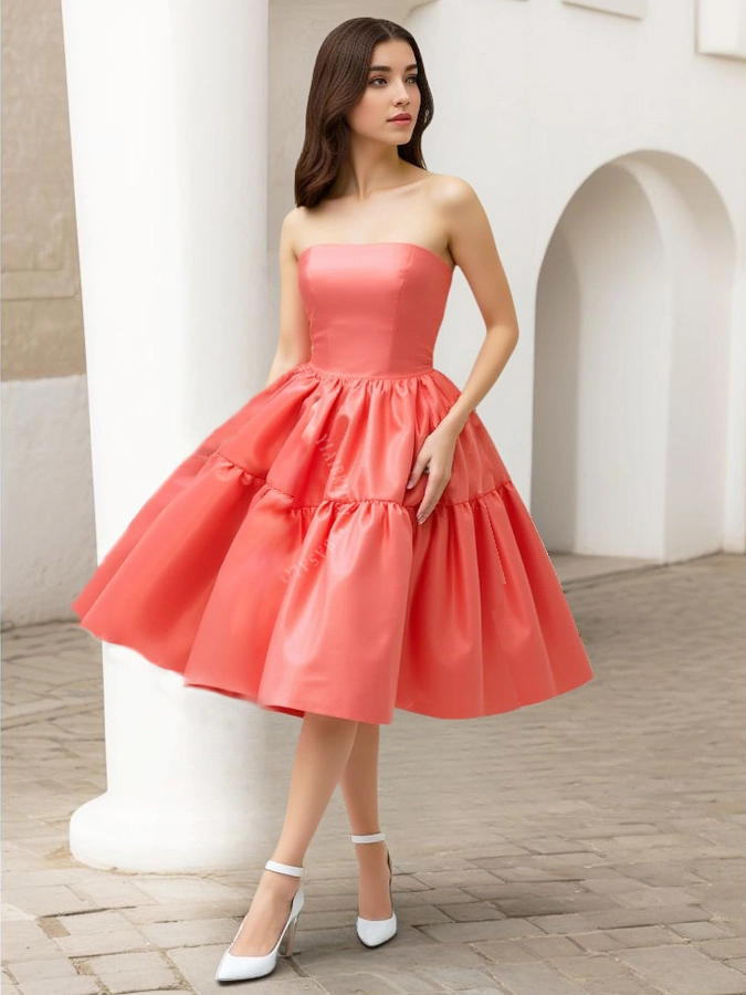 Chic Girl Strapless Pink Cocktail Dress RSE940 Puffy Ball Gown Party Dresses 1