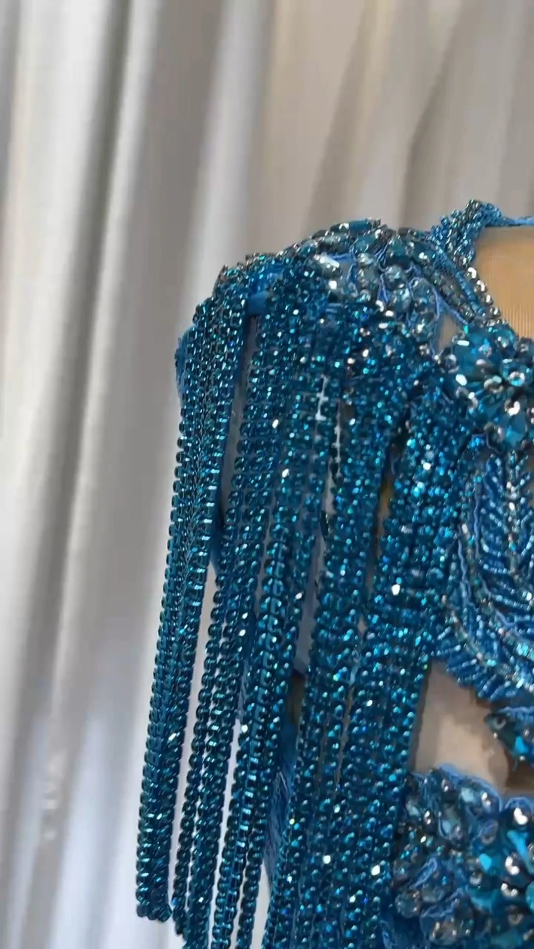 Sparkly Crystal Sequin Asymmetrical Long Mermaid Blue Prom Dresses RSE1054 Sexy Evening Dress 1