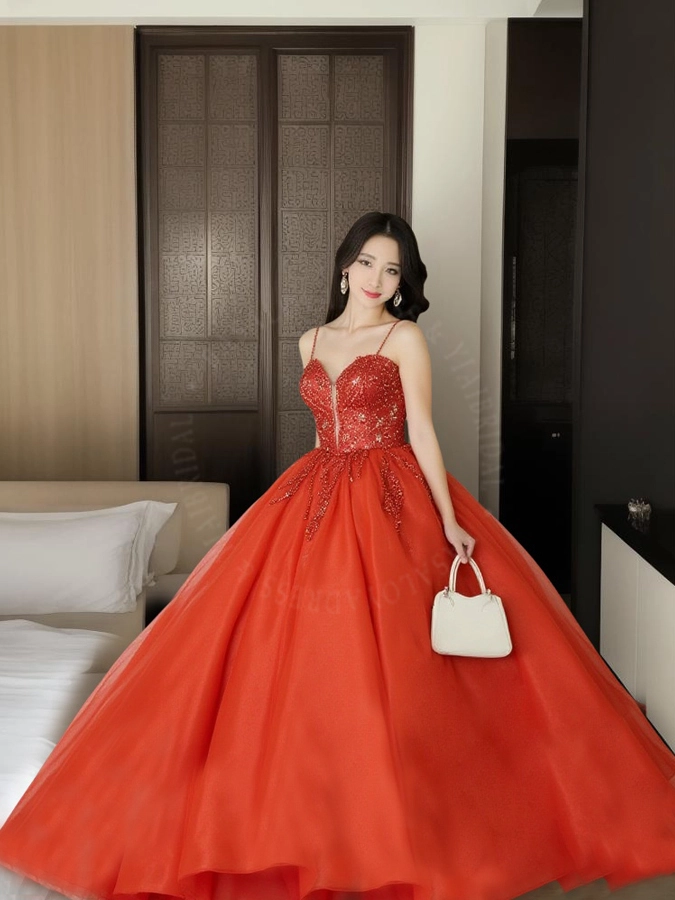 Plus Size Girl Red Prom Dress Organza RSE1015 Dream Ball Gown Quinceañeras Dresses 1