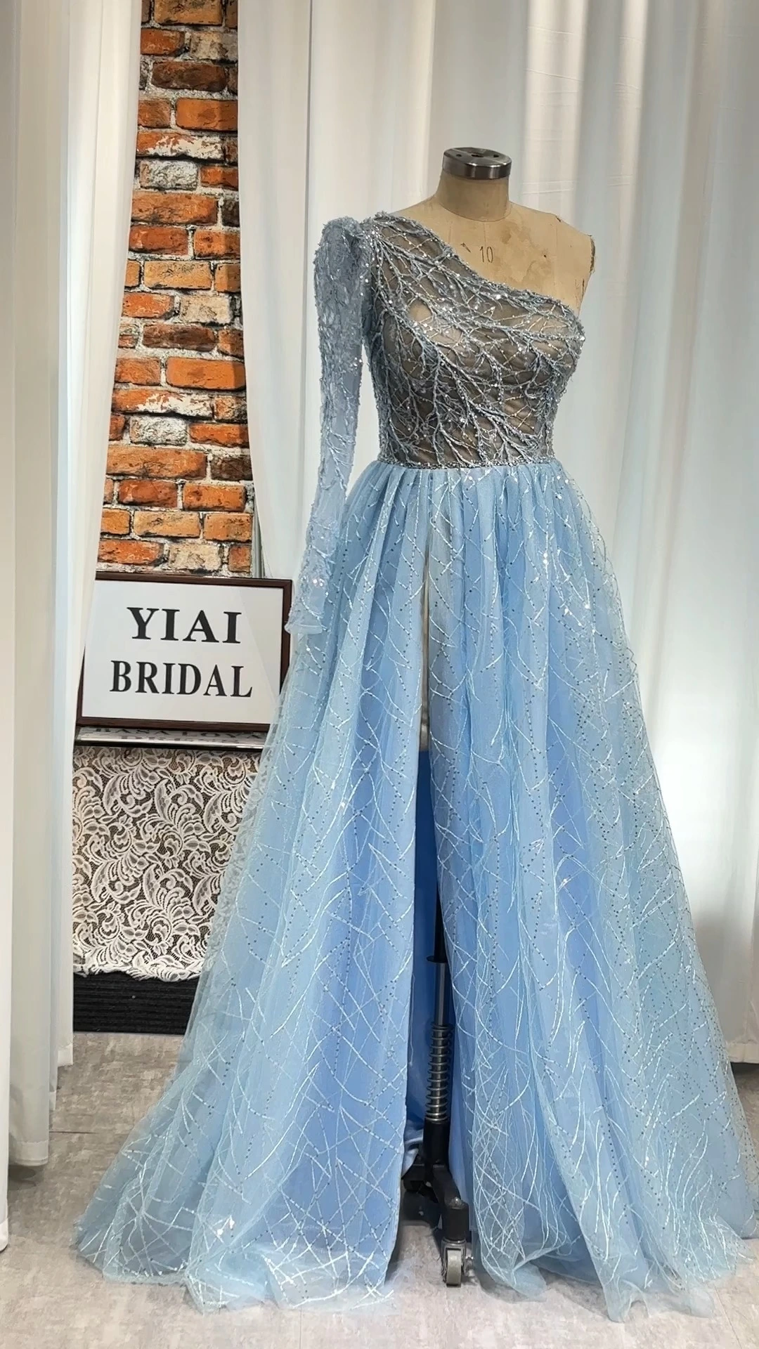 Sexy One Shoulder Sky Blue Prom Dresses With Side Slit RSE1064 Abiti da Cerimonia 1