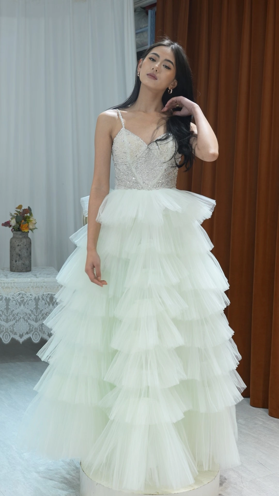 Custom Made High Quality Graduation Party Dress RSE1066  Tiered Tulle Mint Green Prom Dresses 1