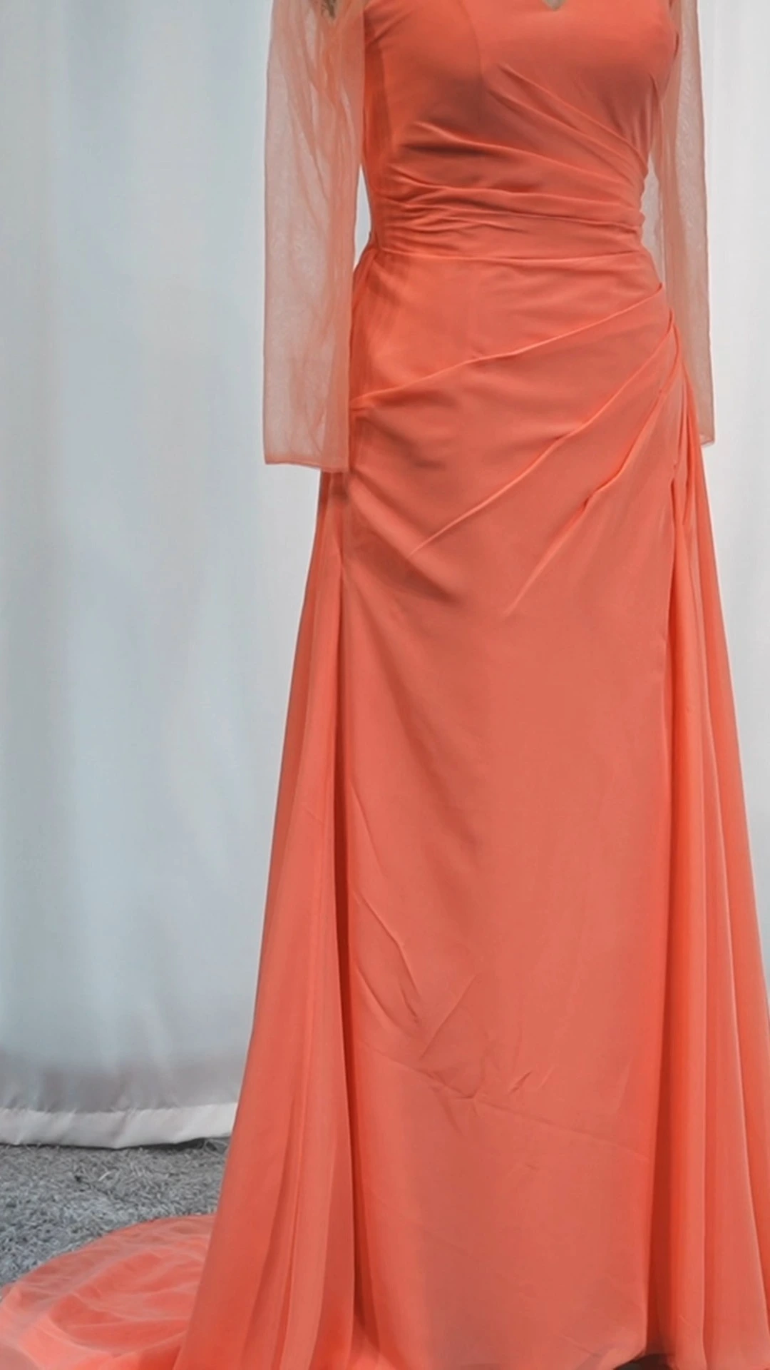 Princess A Line Illusion High Neckline Long Sleeves RSE1012 Sheath-Column Sunset Chiffon Bridesmaid Dress 1