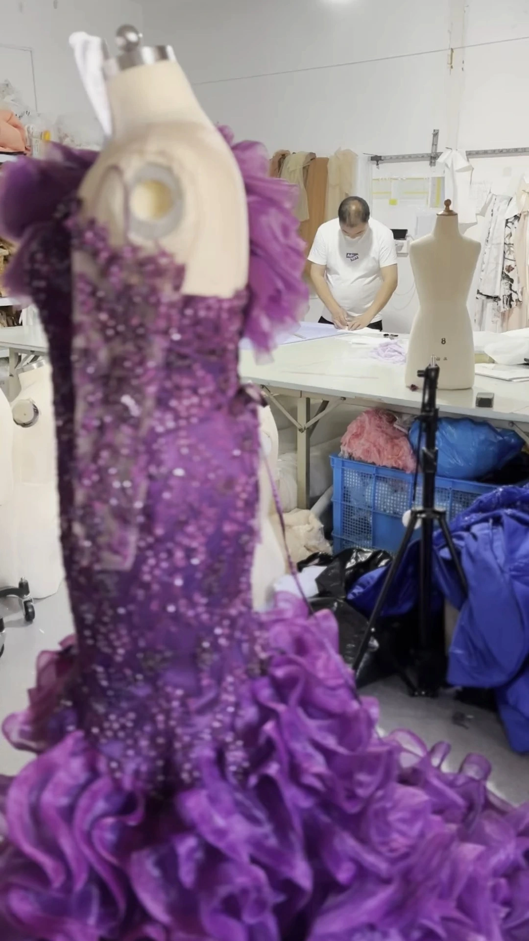 One Shoulder Ruffles Organza Skirt Fishcut Gown RSE1016 Super Cute Purple Wedding Reception Dress 1