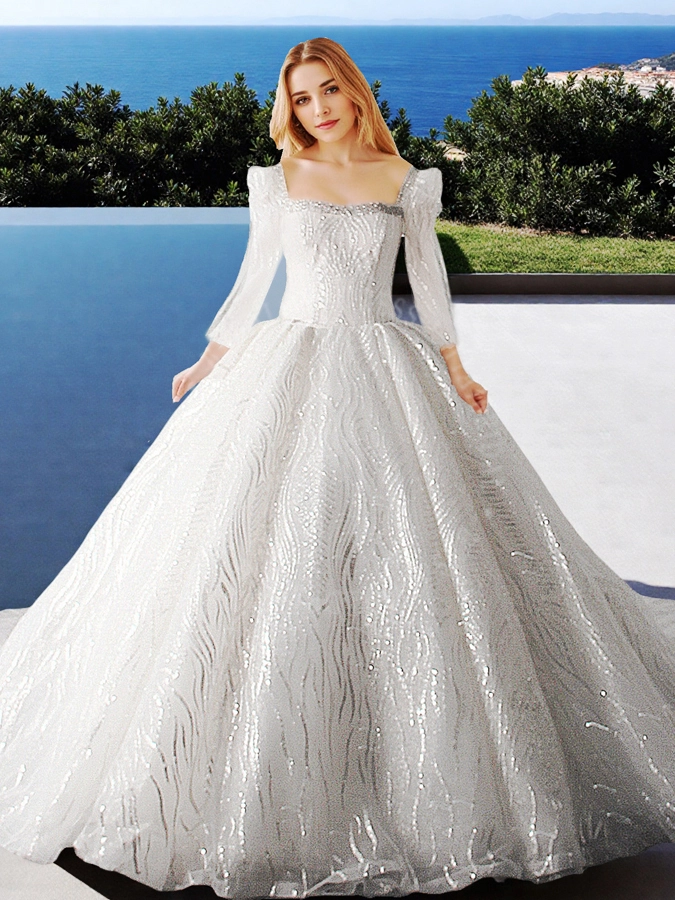 Vestidos de noiva personalizados com decote quadrado e mangas compridas LZ458 Vestidos de noiva personalizados 1