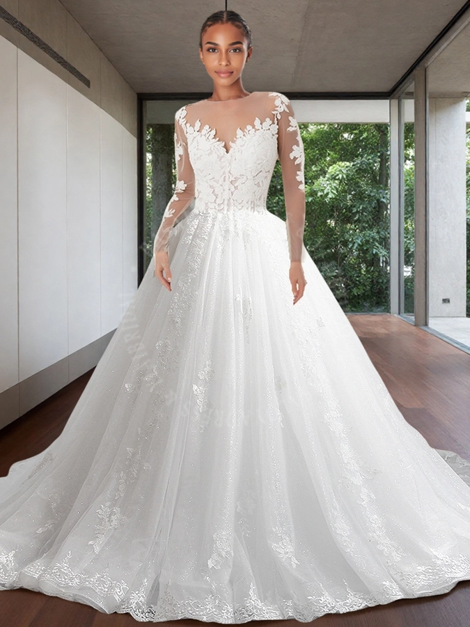 Custom Made Wedding Dresses RSW1902 Long Sleeves Ball Gown Wedding Dress 1