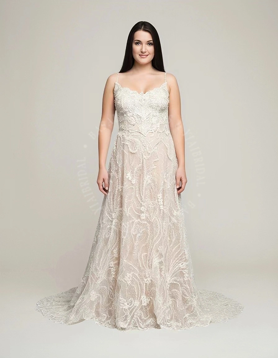 PWD00006 Elegant Glitter Lace Applique Plus Size Wedding Dress 1