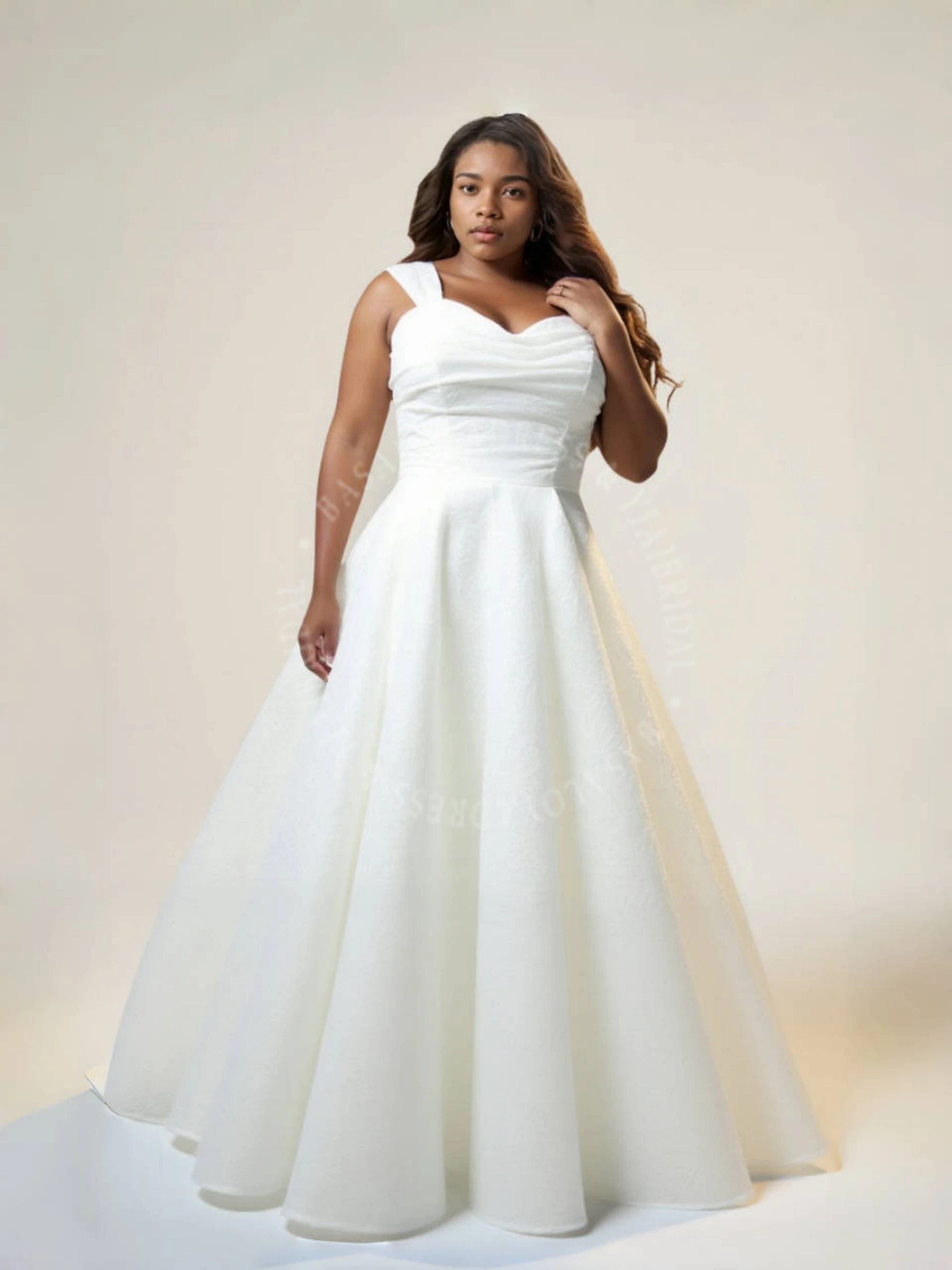 PWD00003 Custom Lace Floral Pattern Lace Back Stylish Plus Size Wedding Dress with Bust Pleats 1