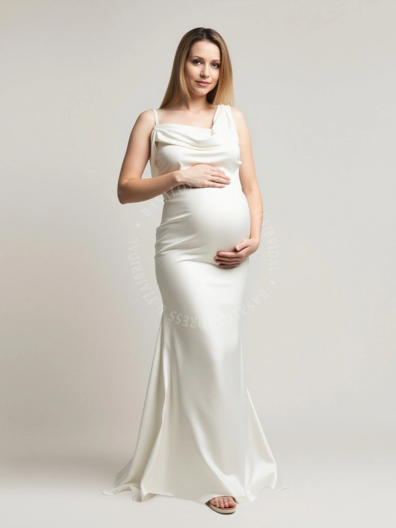 PD00001 Minimalist Asymmetric Shoulder Satin Maternity Dress 1