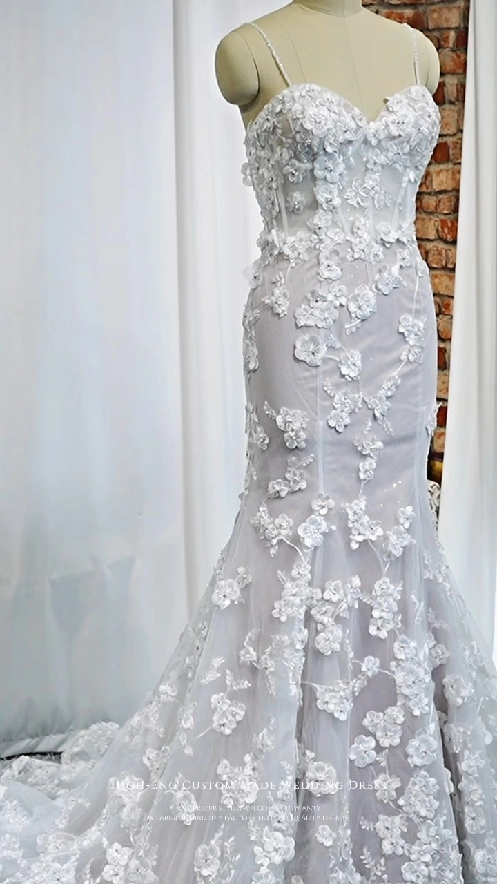 3D Lace Appliques Spaghetti Straps Mermaid Wedding Dresses RSW2171 Bridal Dress Manufacturer 1
