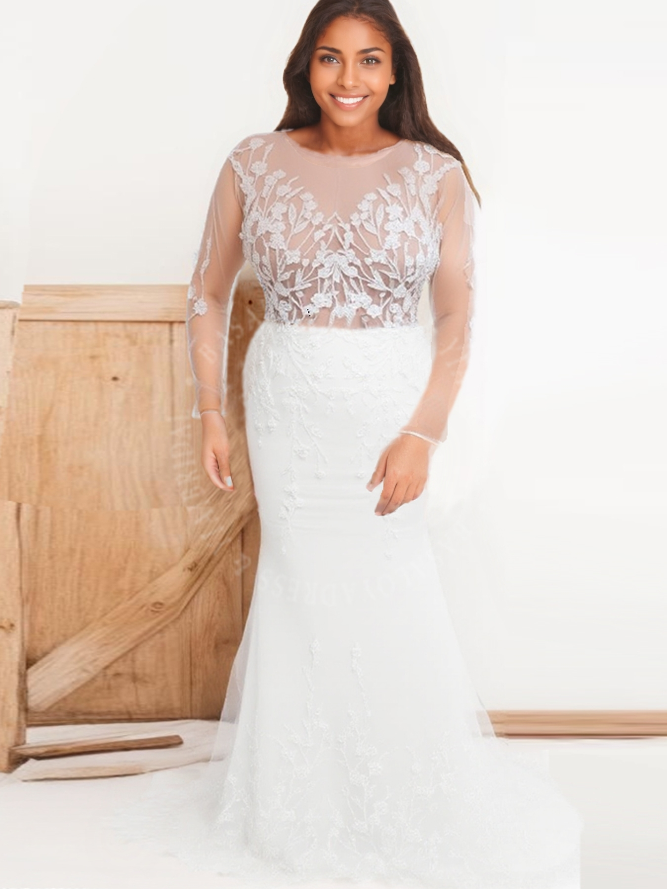 Graceful Stunning Effortlessly Chic Wedding Party Dresses RSW2193 Plus Size Robe De Mariée Illusion Lace Luxurious Soft Sheath Crepe Fit Flare For Elegant Women Custom Made Elegant Wedding Dress 1