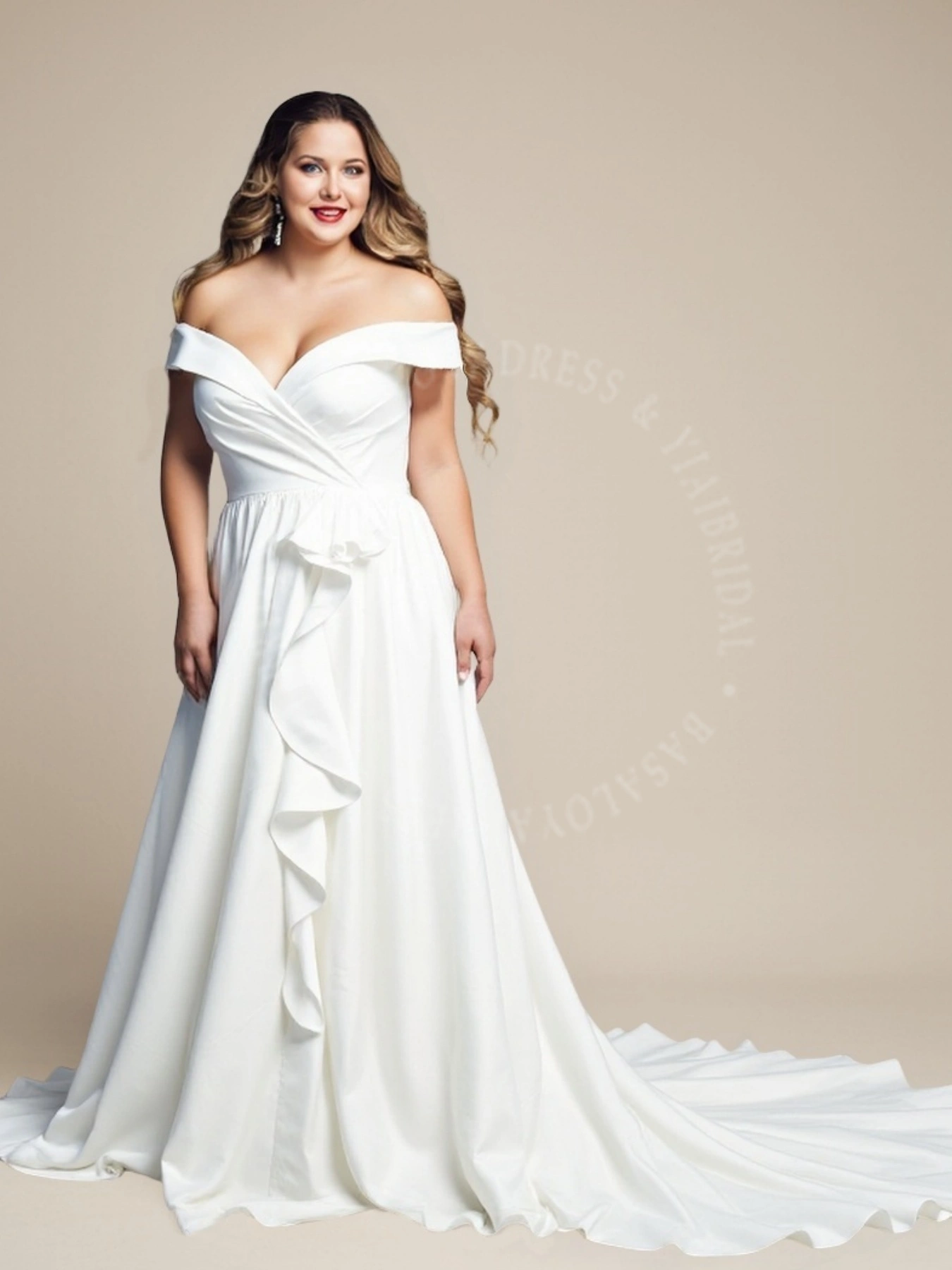 PWD00026 Bohemian Off Shoulder Plus Size Wedding Dresses Satin Bridal Gown 1