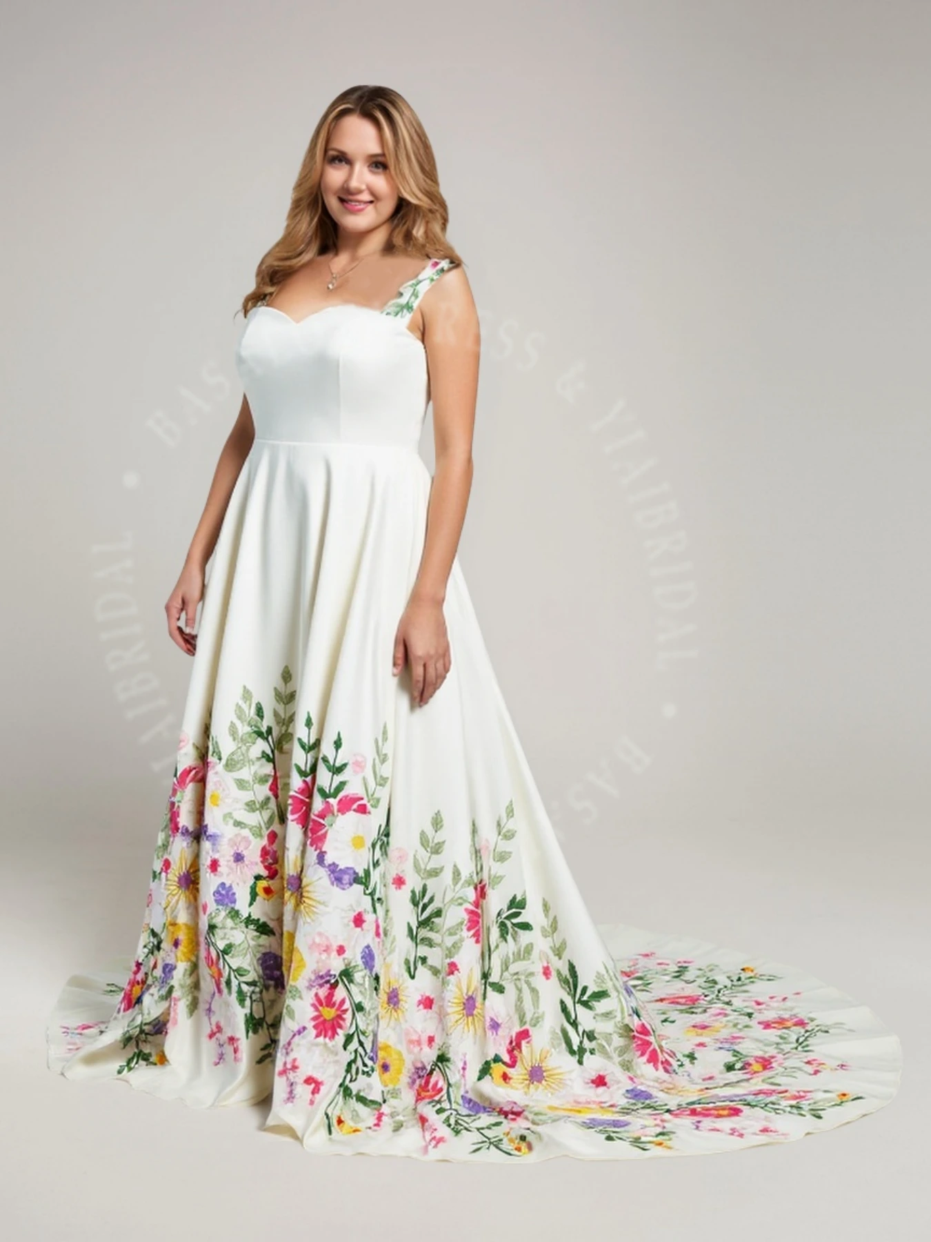 PWD00025 European and American Fashion Colorful Applique Plus Size Wedding Dress 1