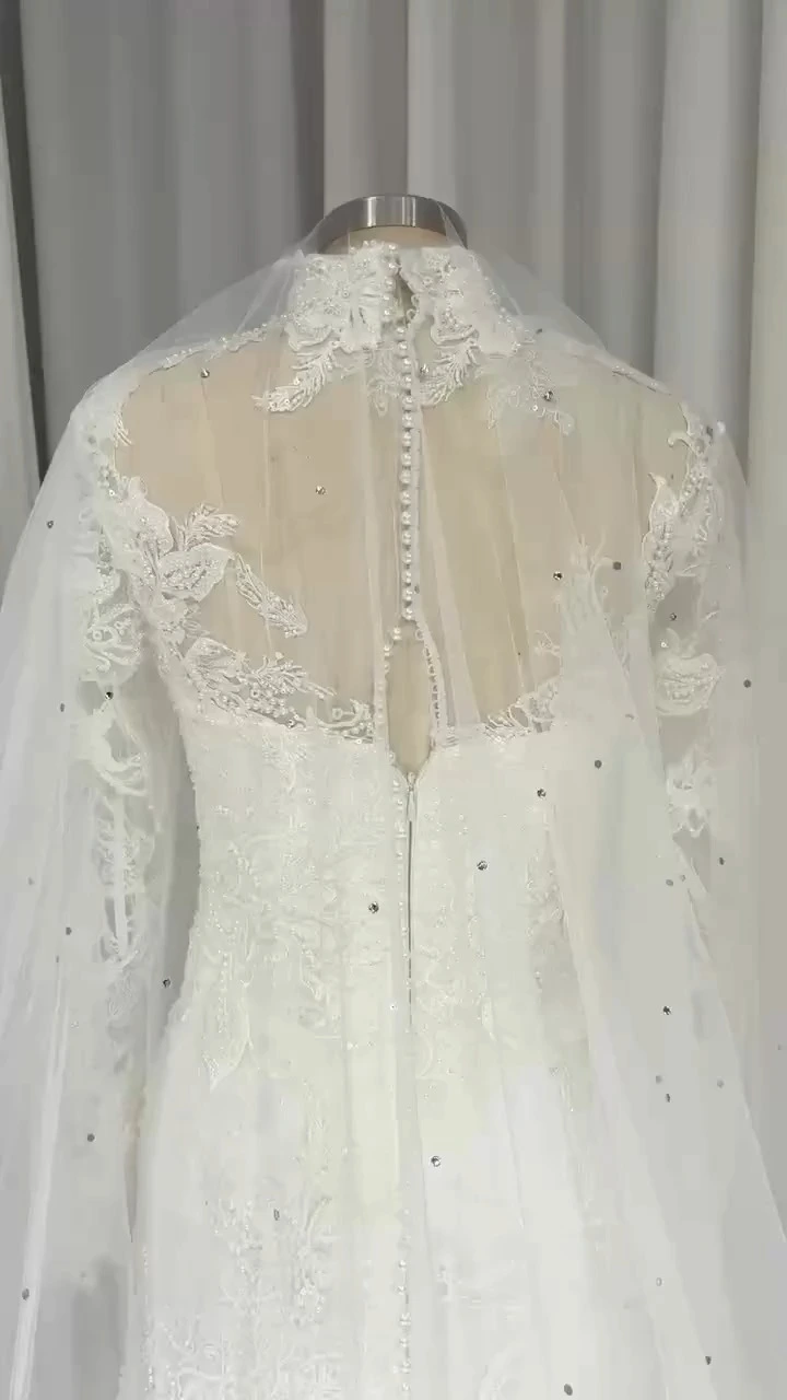 Said YES To This Stunning Convertible Dress RSW2196 Long Sleeves High Collar Neckline Mermadi Wedding Dresses With Detachable Big Bow Train 1