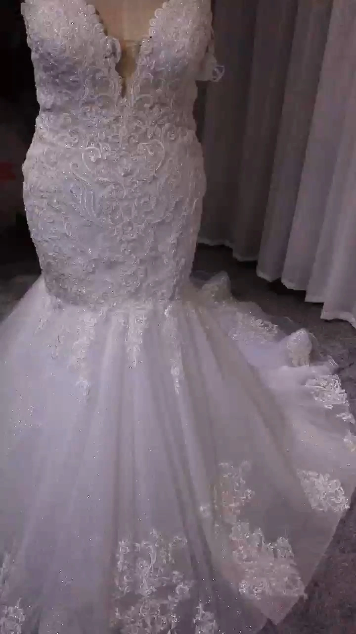 Women's Bridal Ball Gowns RSW2153 Straps Plunging Illusion Neck Applique Mermaid Wedding Dresses 1