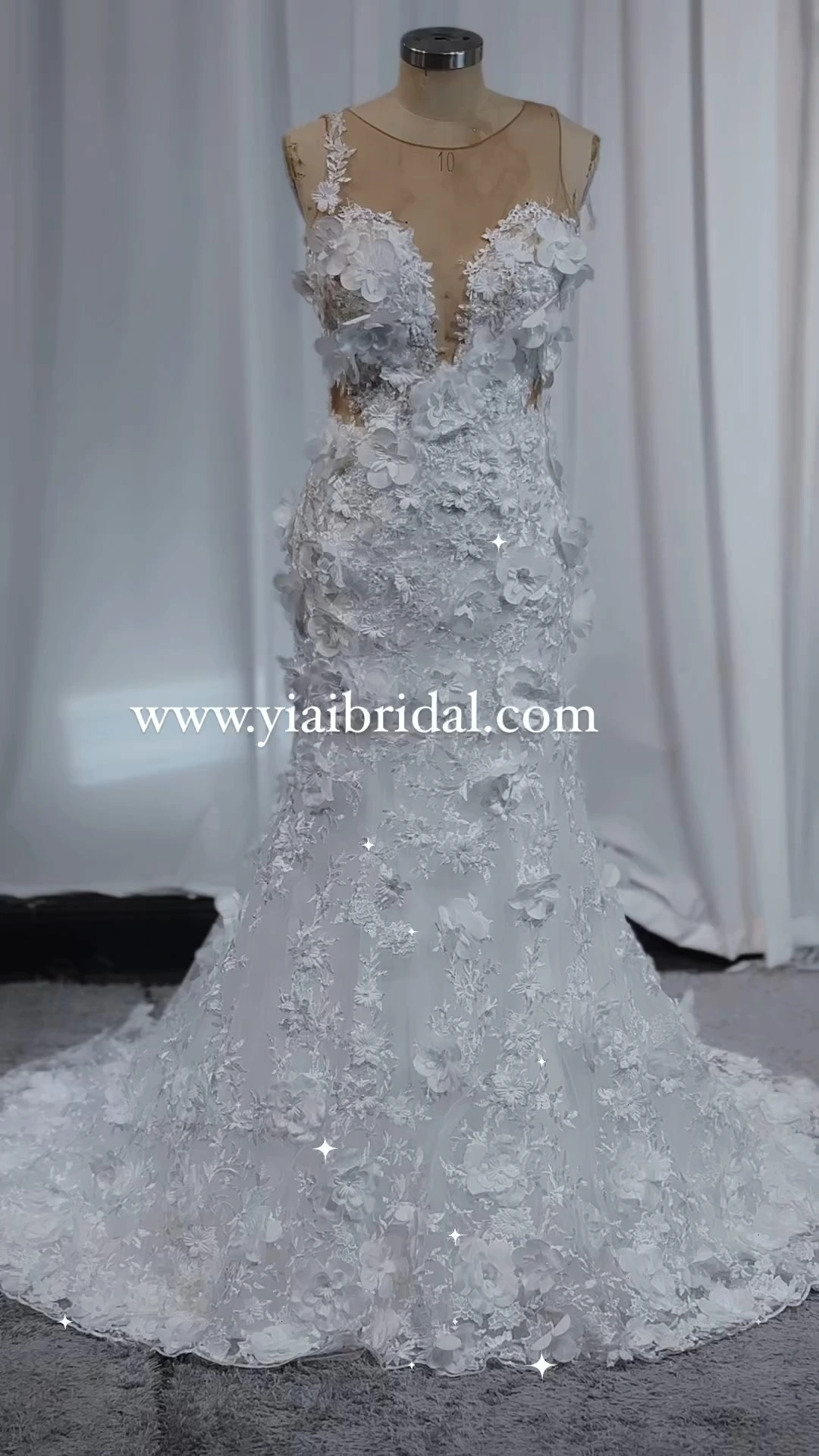 Superbe robe de mariée blanche sans manches, dos nu, style sirène, dos nu, dentelle florale 3D, RSW2299 1