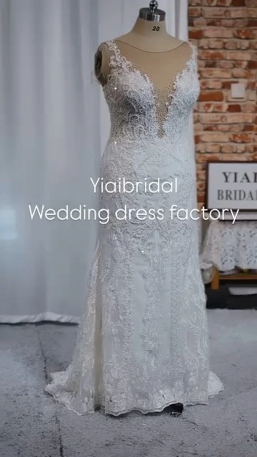 Create Your Dream Dress with Yiaibridal Factory RSW2292 Custom Wedding Gowns Mermaid Plunging Neckline Sleeveless 1