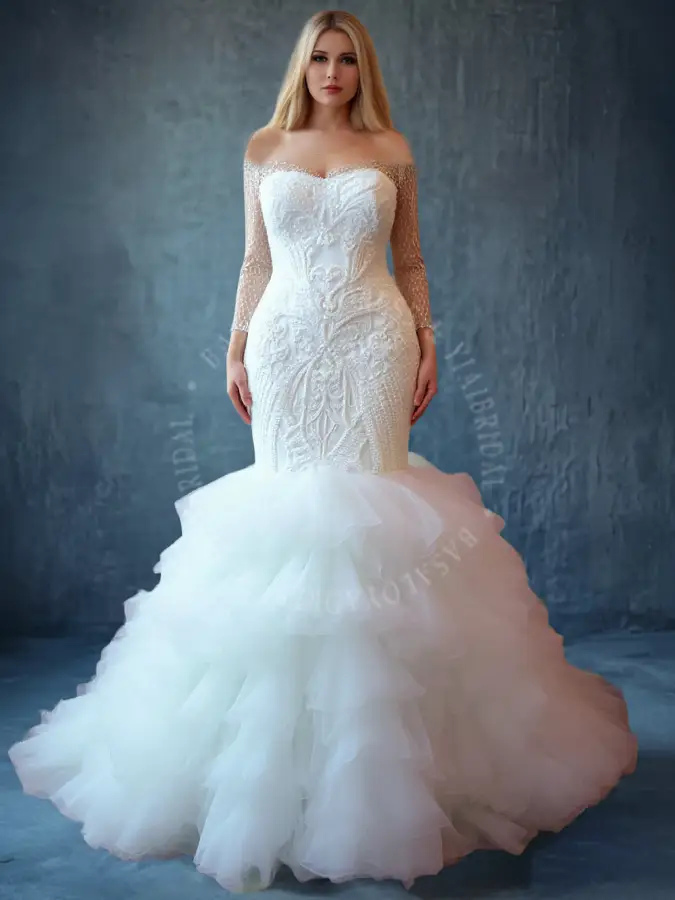 ホワイト フリル付き ウェディングドレス ホワイトウェディングドレス フリル付き