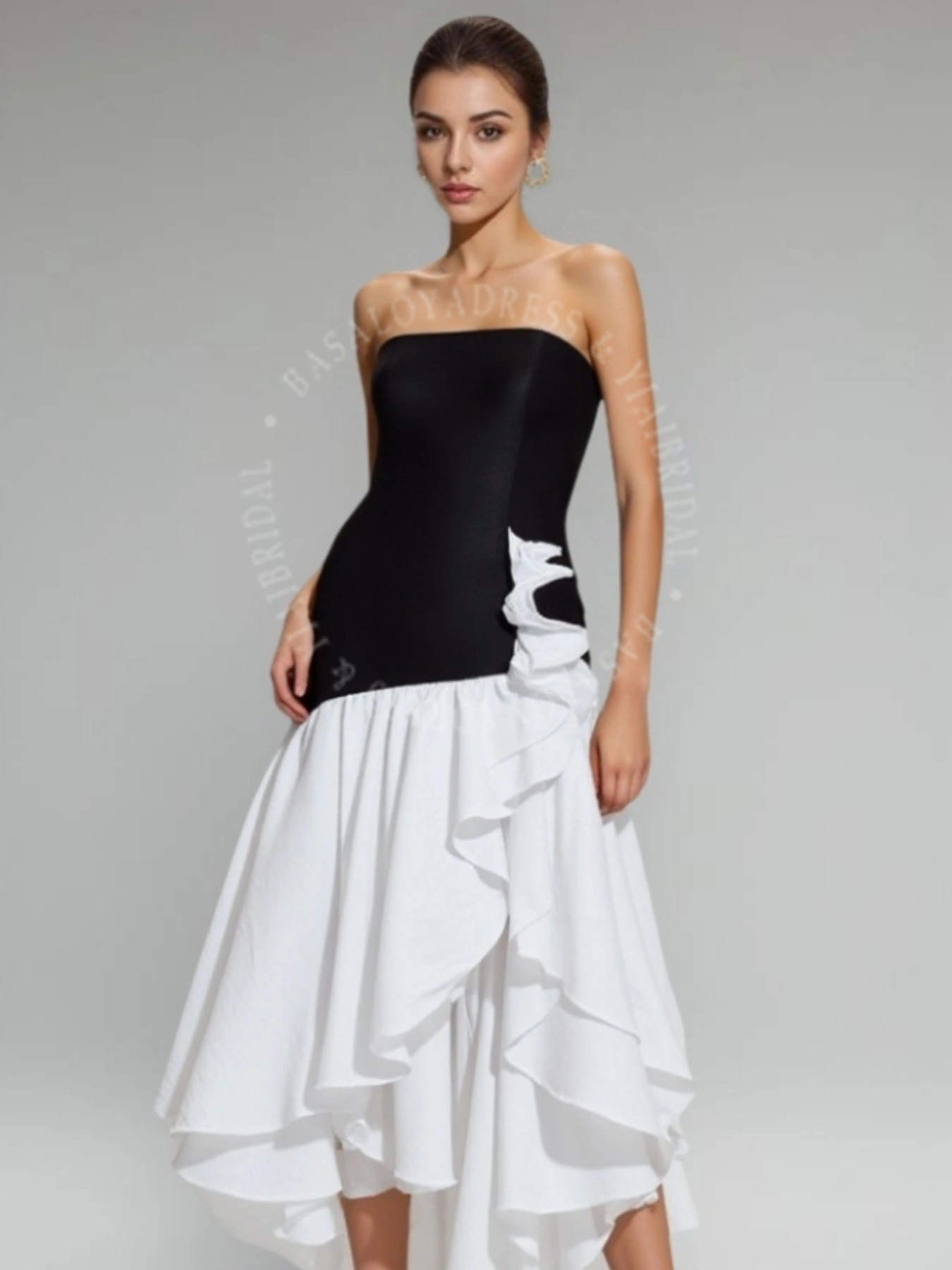 SD00001 Women's High Slit Tight Leg-revealing Off-Shoulder Ruffled Homecoming Dress 1