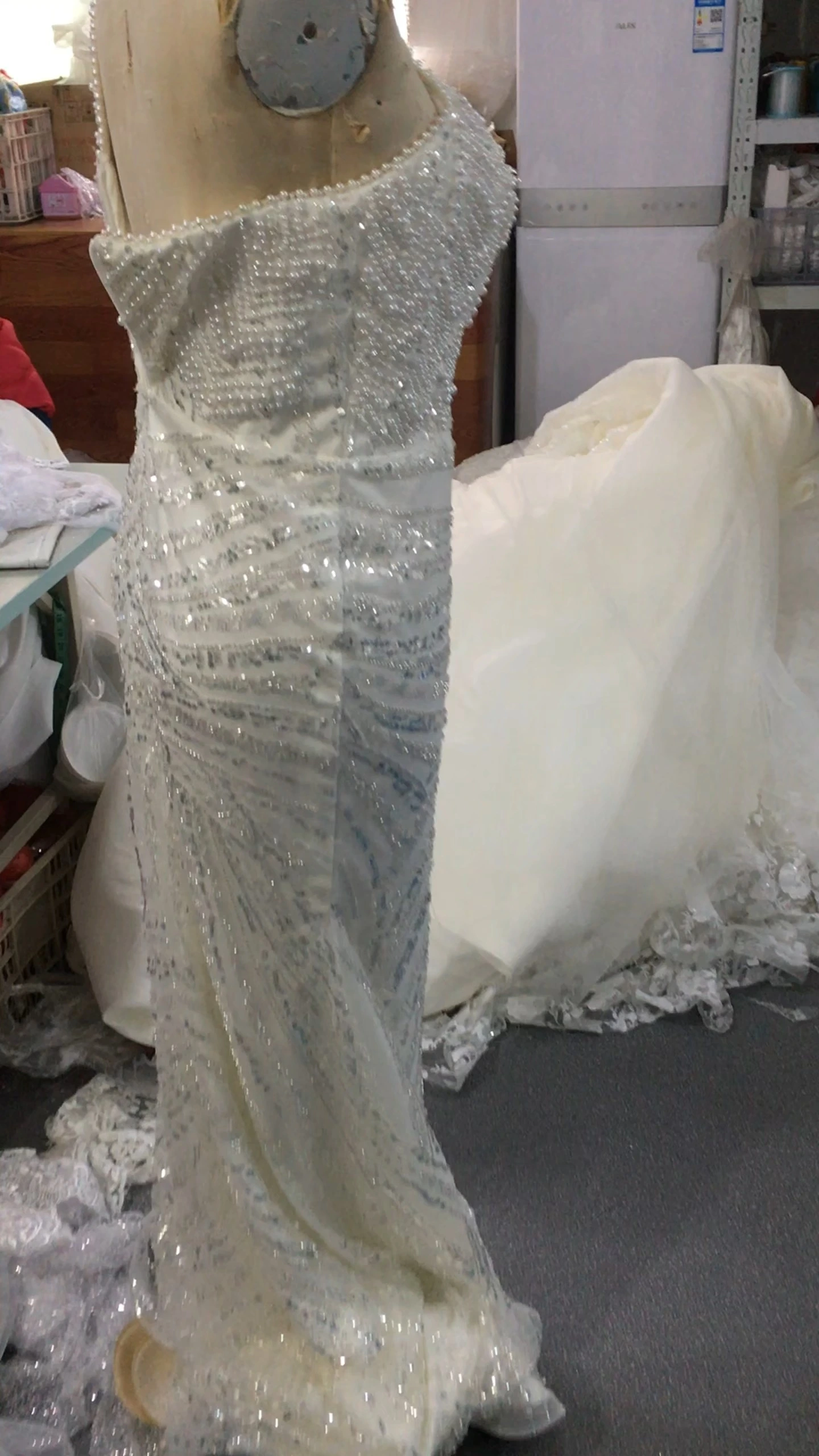 RSW2143 One-Shoulder White Sequins Luxury Wedding Party Dress Formal Occasion Robes De Soirée Bride Dresses 1