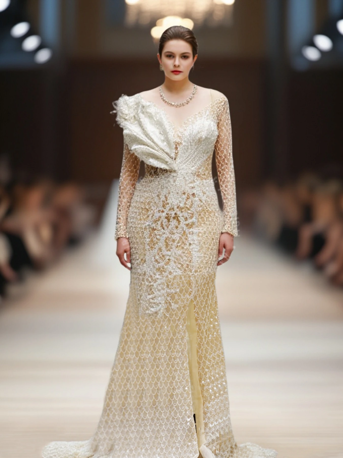 WD00022 2025 NEW Custom Heavy Handmade Evening Dresses Long Sleeves Formal Celebrity Dresses Evening Wear Elegant Mermaid Wedding Dress 1
