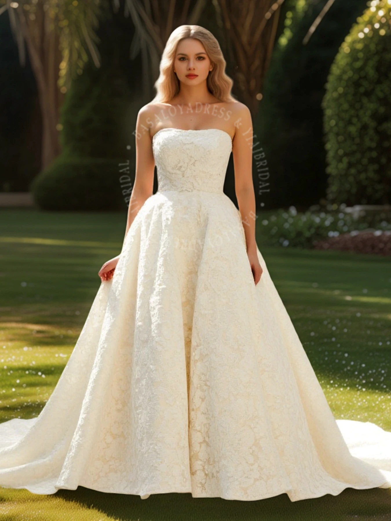 WD00013 2025 New Luxury Lace Bohemian Off-shoulder Champagne Color Bridal Dress Customization with Train 1