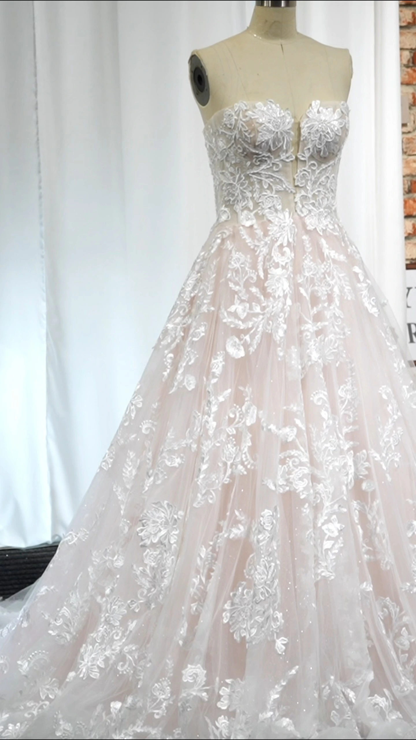 RSW2115 A Hat Dantel Gelin Elbisesi Tüll Brautkleid Champagner Blumenspitze EU32-50 übergröße 1