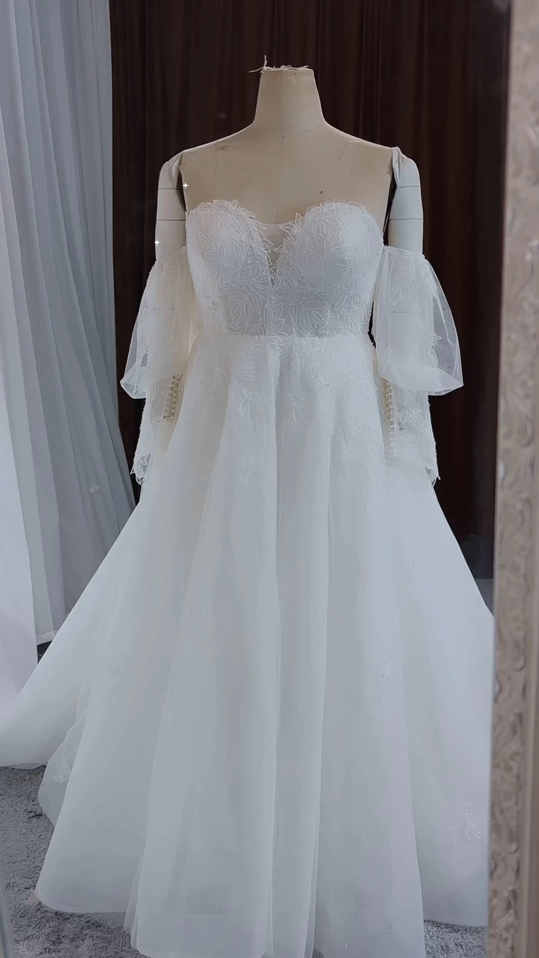RSW2315 özel dikim gelinlik tasarım gelinlik Plus Size Wedding Dresses With Off Shoulders Long Puffy Sleeves 1