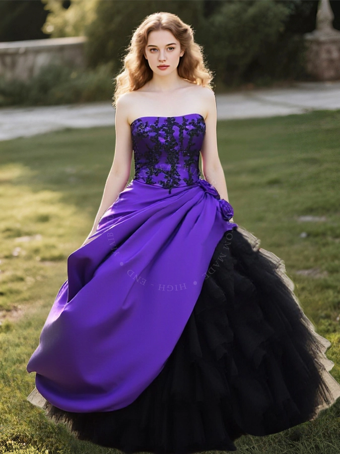 RSW1840 Vintage French Prom Dress Sleeveless Purple Black Ruffle Skirt Floor Length Ball Gown Wedding Dresses Big Size 1