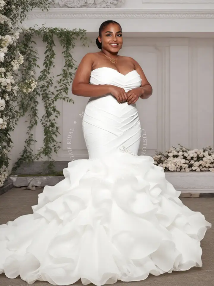 フリルＶネック ティアードウエディングドレス 二次会 Illusion V Neckline Sleeveless Tulle Wedding Dress Backless