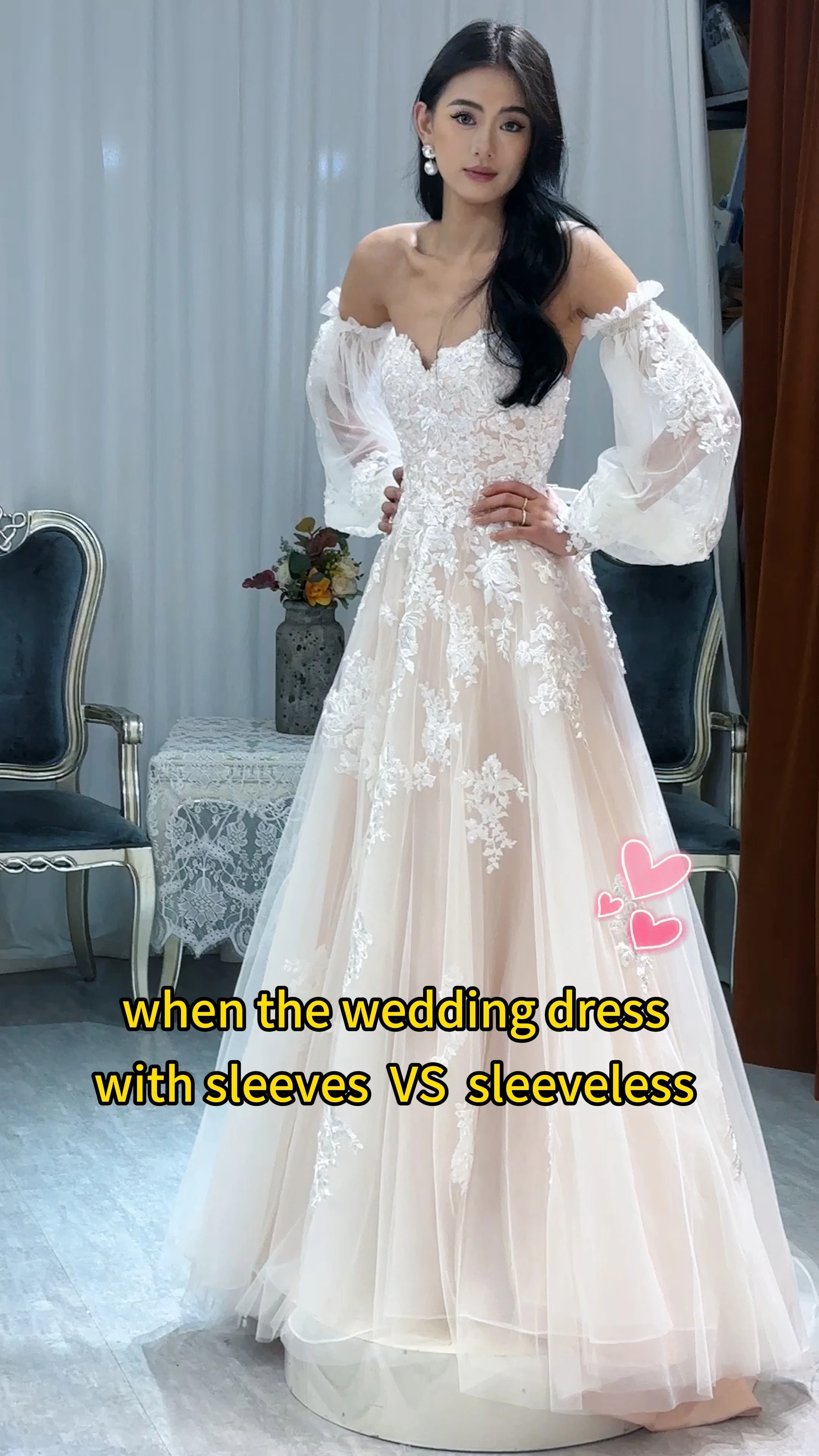 RSG48 Off Shoulders Puffy Tulle Detachable Bishop Sleeves Wedding Accessories for Bride 1