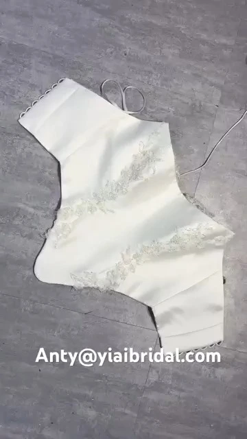 RST24 Bride Bustier Top Separates Strapless Beaded Lace appliques Pre-Order Custom Bridal Cream Pearl White Satin Corset Basque Waistline 1