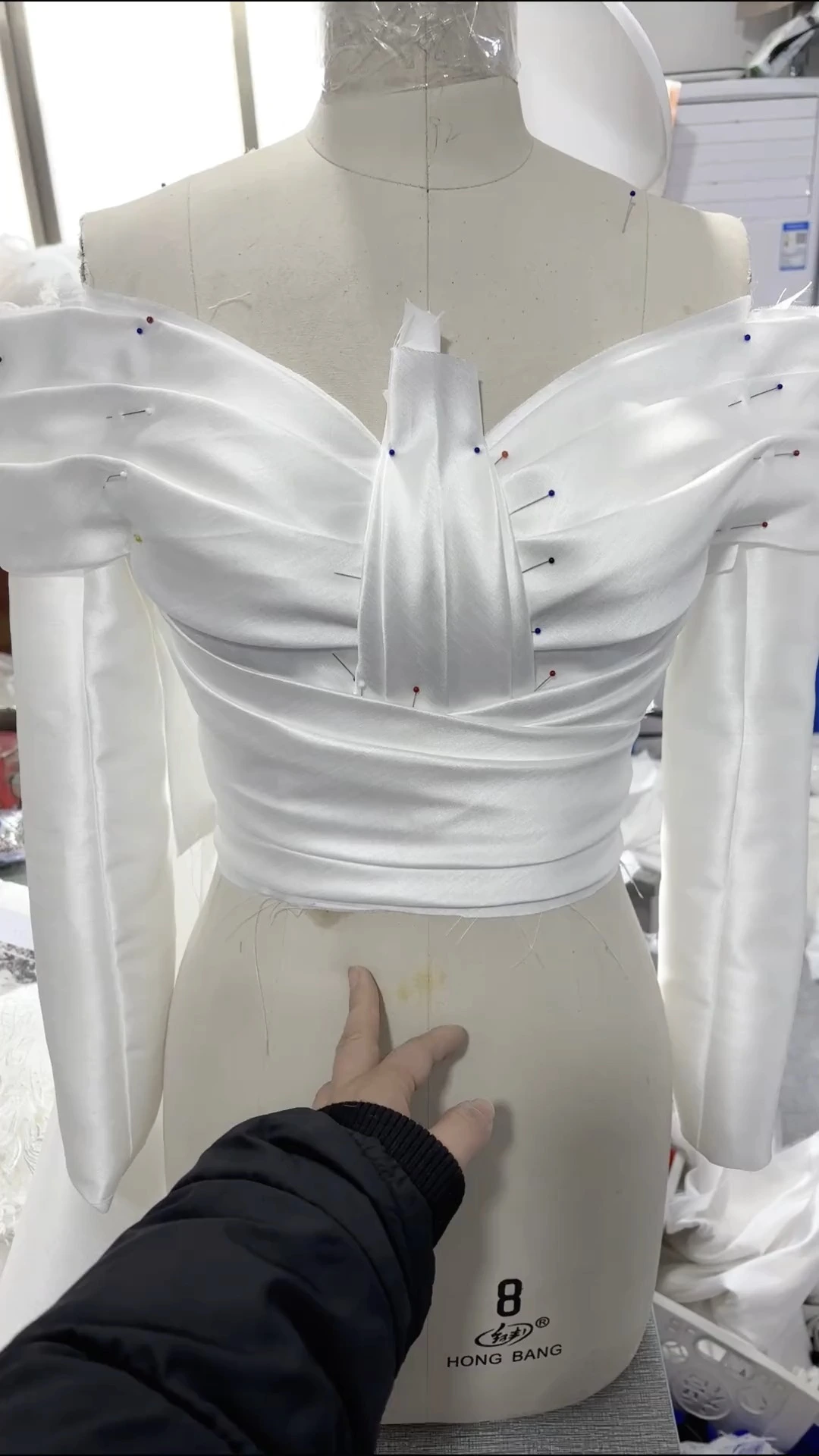 RSW2363 En Yeni Gelinlik Deniz Kızı Enkel Mikado Saten Off Axel Sjöjungfru Bröllopsklänning A-Line Långa ärmar brudklänningar vestidos de Novia 1