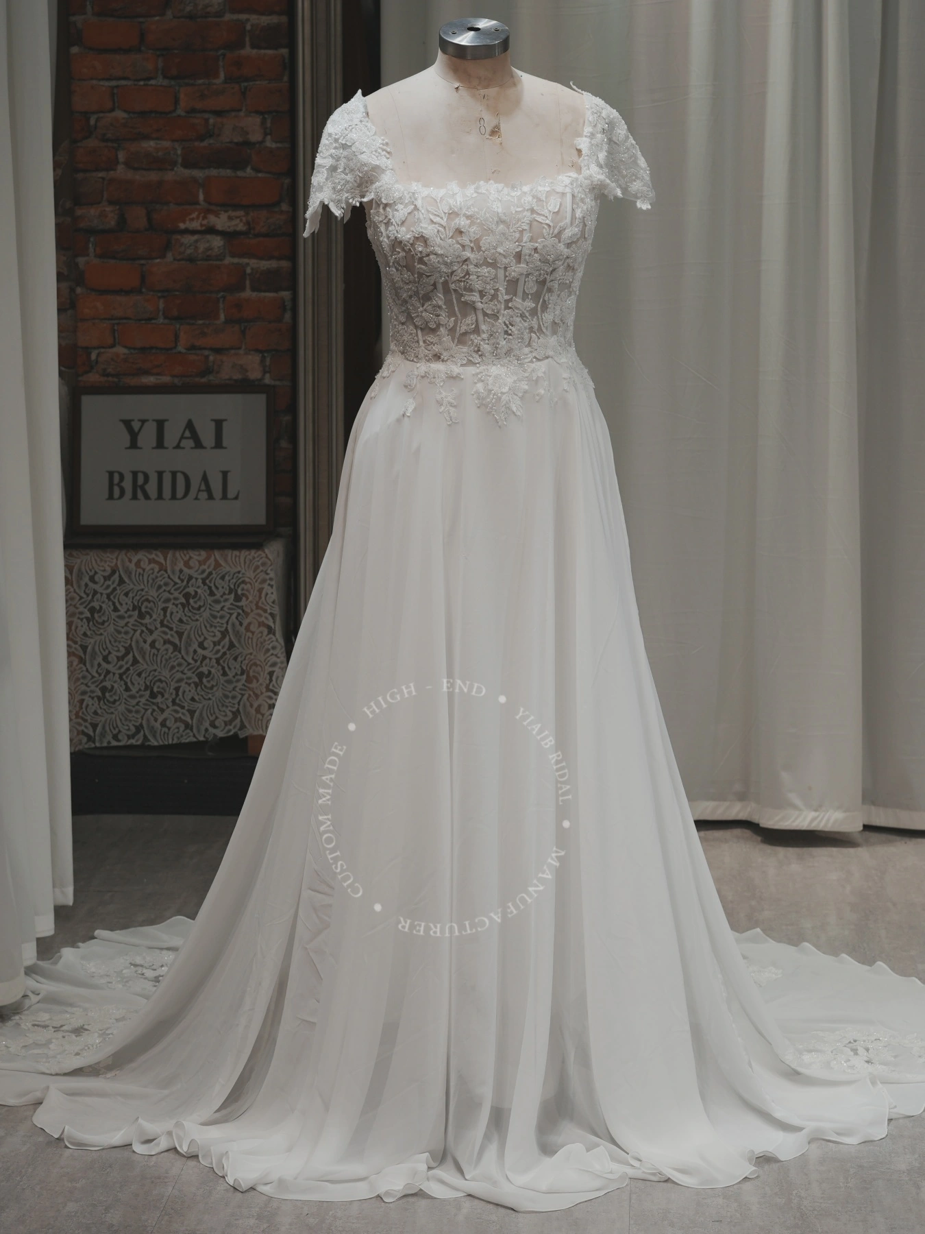 RSW2350 레이스 웨딩드레스 오프숄더 스트랩 보헤미안 웨딩드레스 | Yiaibridal, image size:1350x1800